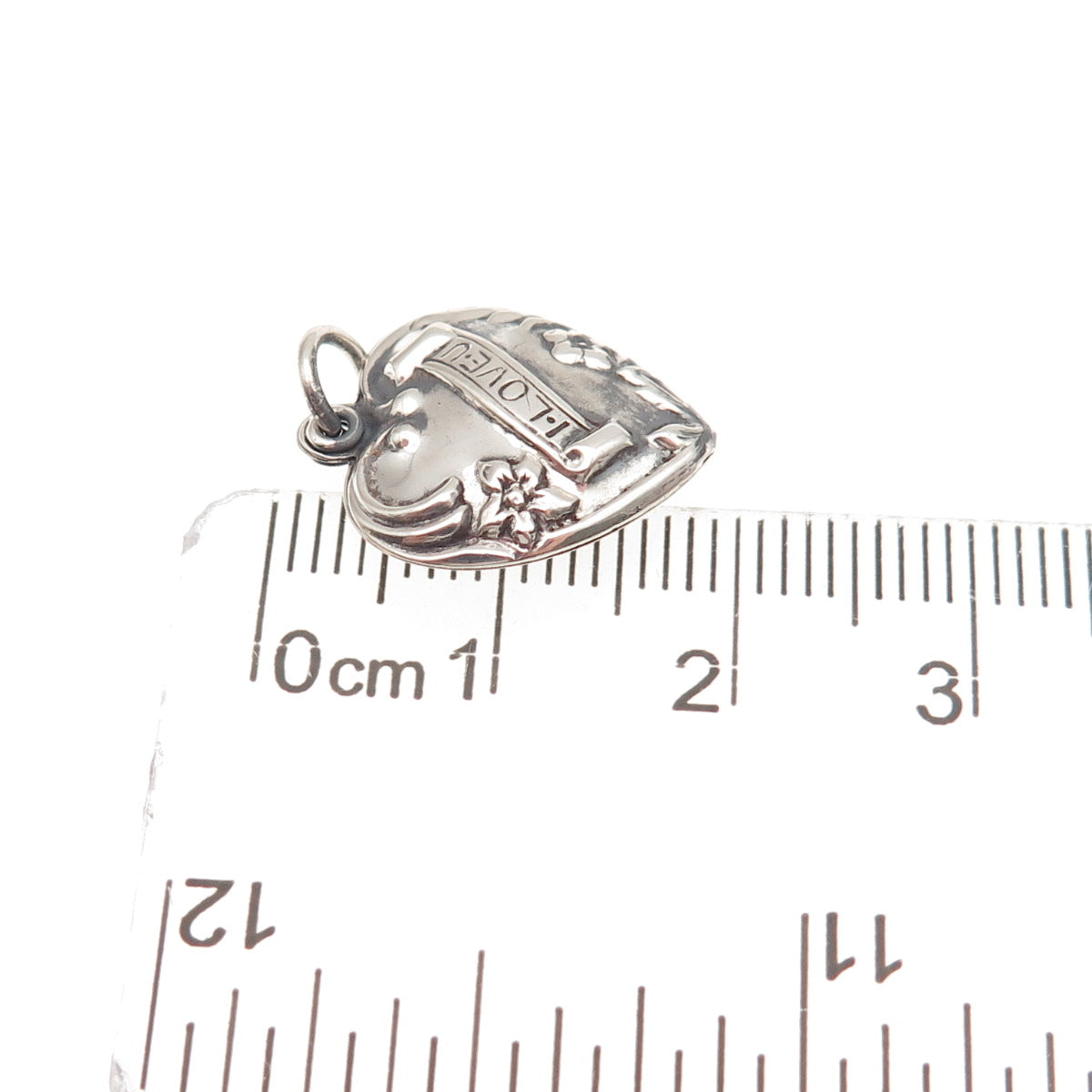 925 Sterling Antique Art Deco I Love You Chatelaine Heart Mini Charm Pendant