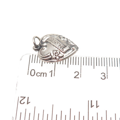 925 Sterling Antique Art Deco I Love You Chatelaine Heart Mini Charm Pendant