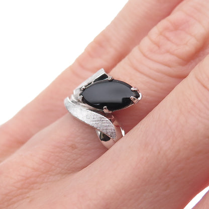 Vargas 925 Sterling Silver Antique Art Deco Real Black Onyx Ring Size 5.75