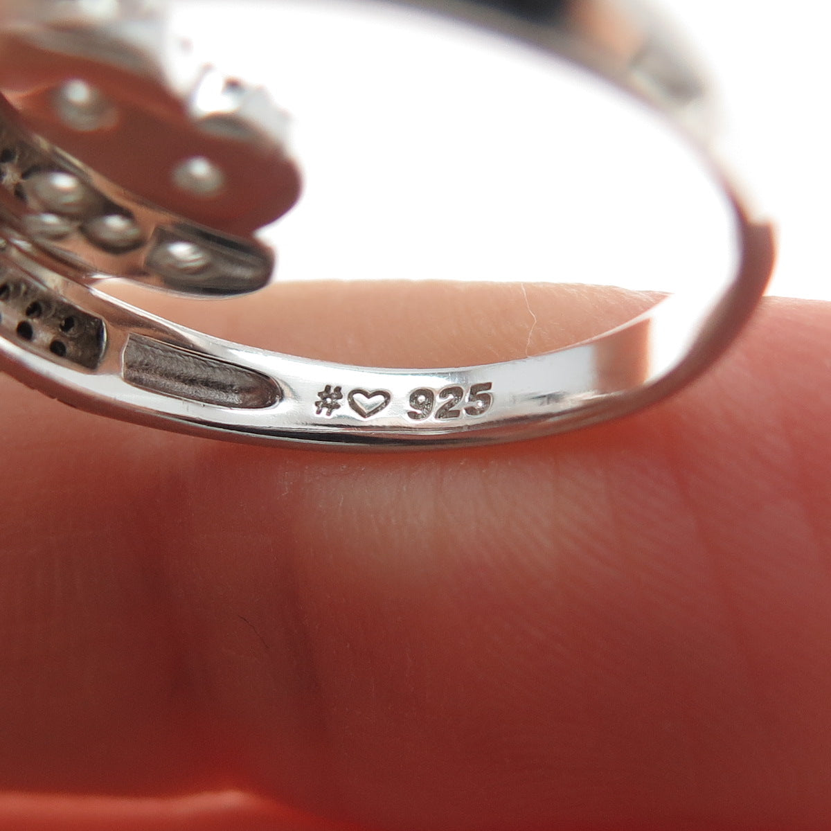 925 Sterling Silver Real Black Spinel & C Z Dog Paw Dangle Charm Ring Size 7.25