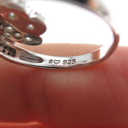 925 Sterling Silver Real Black Spinel & C Z Dog Paw Dangle Charm Ring Size 7.25