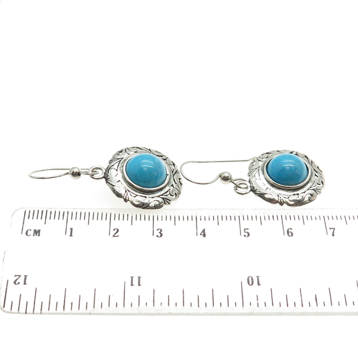 JEZLAINE 9925 Sterling Silver Vintage Mexico Real Turquoise Gem Ethnic Earrings