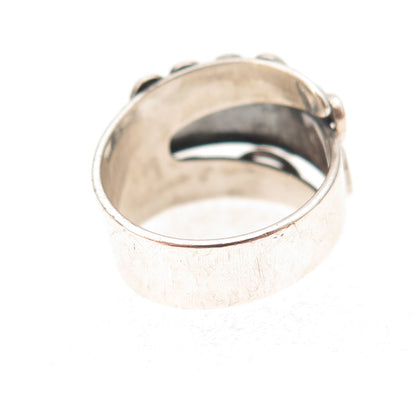 Beau Sterling Silver Antique Art Deco Heart Adjustable Oxidized Ring Size 5.25