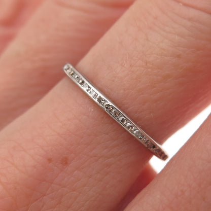 Platinum Antique Art Deco Real Diamond Stackable Eternity Band Ring Size 6.75