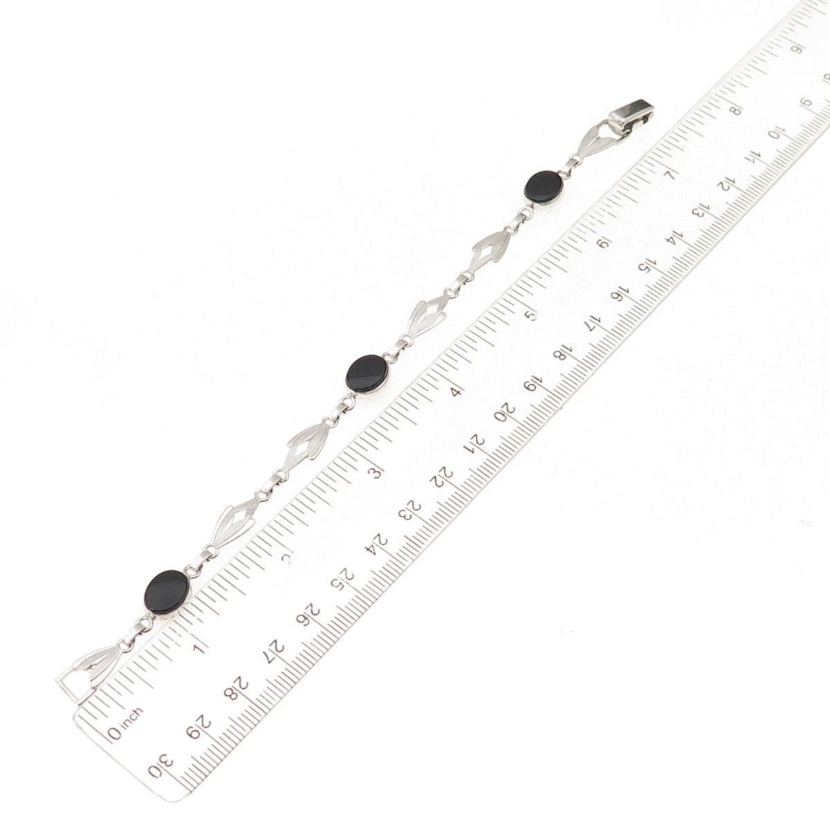 Van Dell 925 Sterling Silver Antique Art Deco Real Black Onyx Bracelet 7.25"