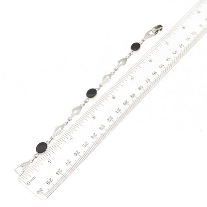 Van Dell 925 Sterling Silver Antique Art Deco Real Black Onyx Bracelet 7.25"