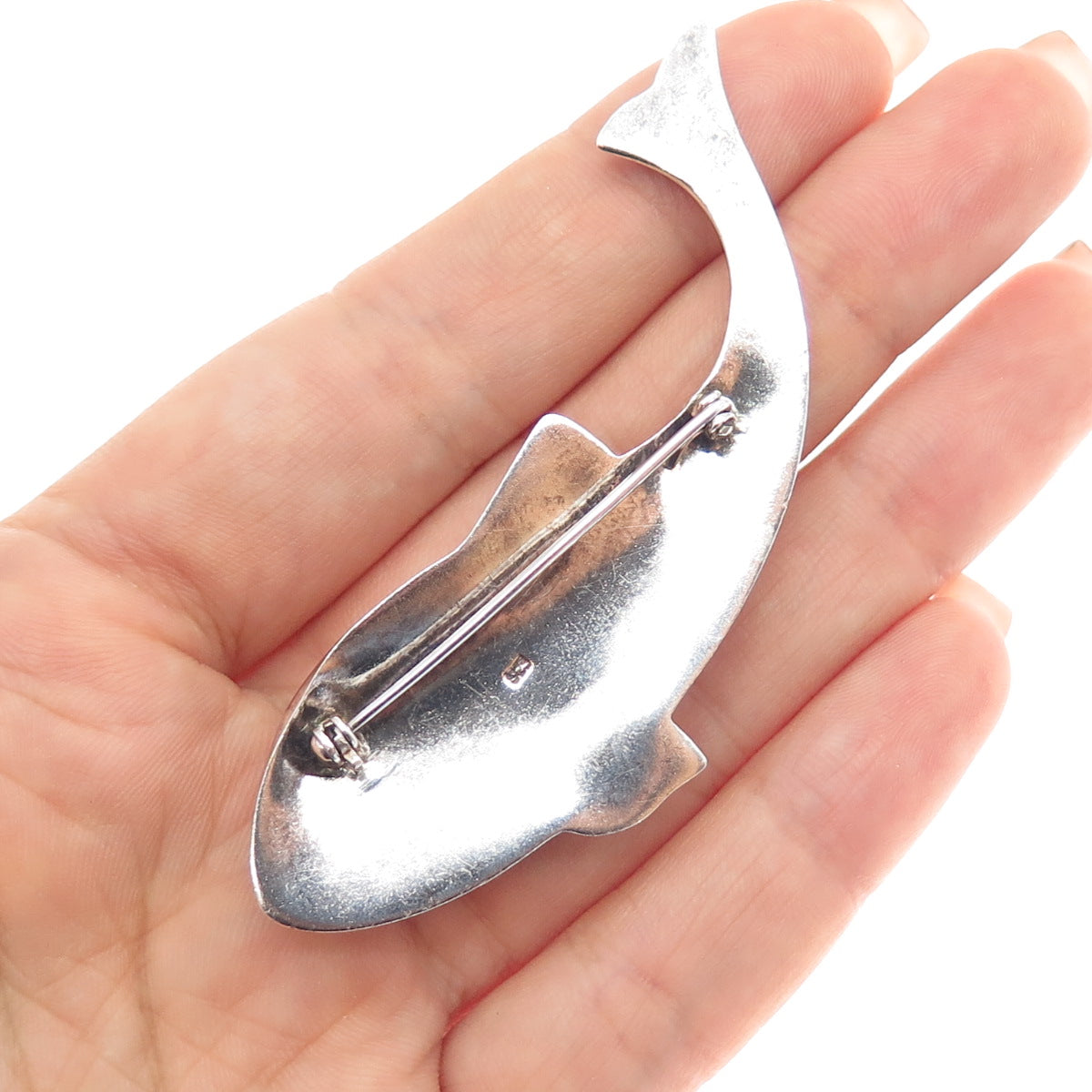 925 Sterling Silver Vintage Fish Oxidized Pin Brooch