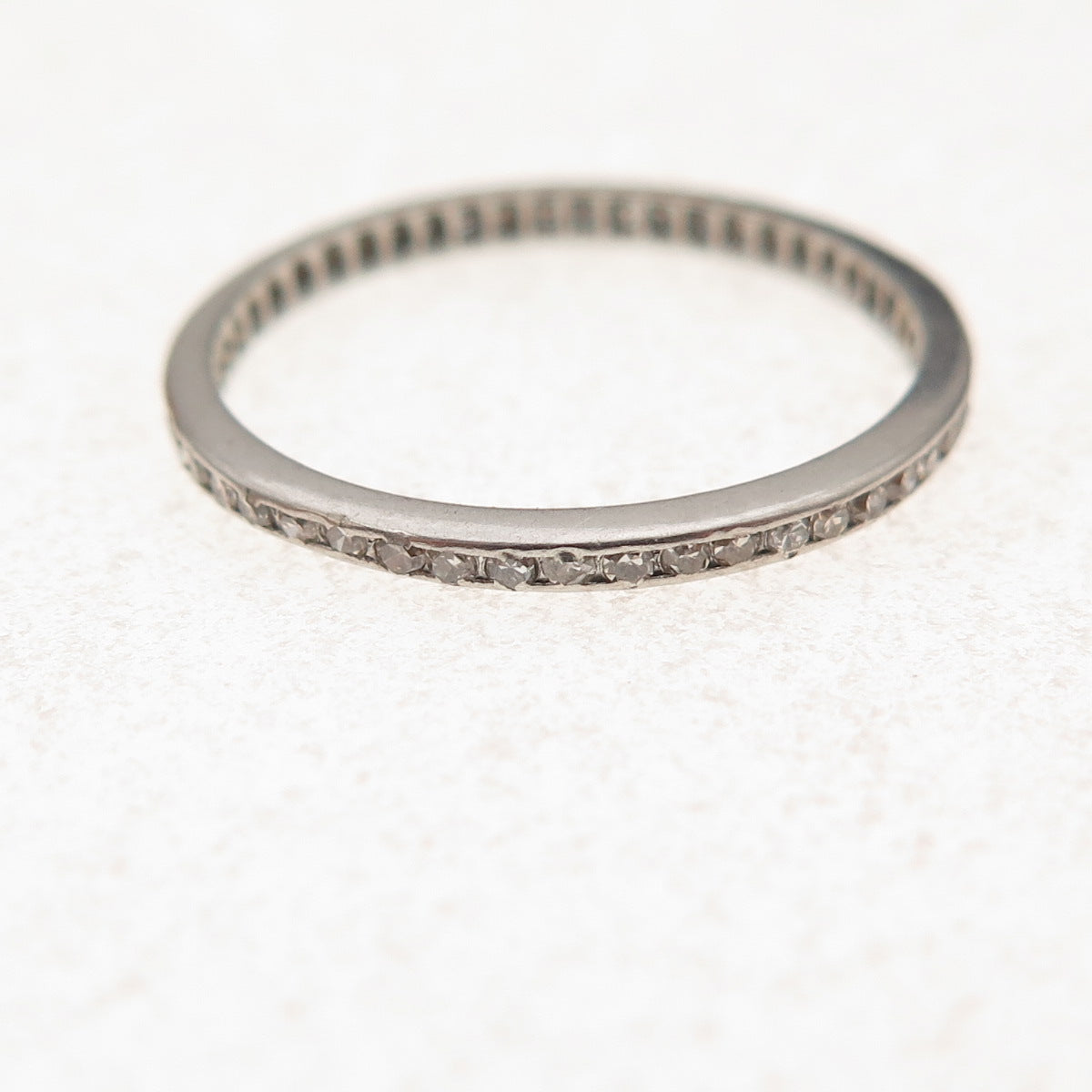 Platinum Antique Art Deco Real Diamond Stackable Eternity Band Ring Size 6.75