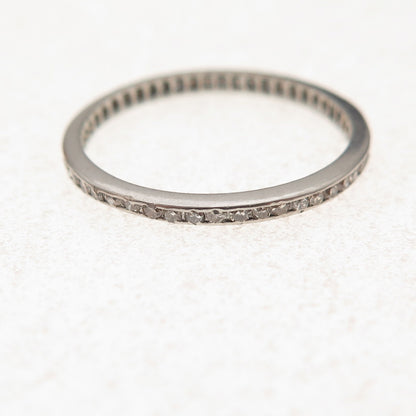 Platinum Antique Art Deco Real Diamond Stackable Eternity Band Ring Size 6.75