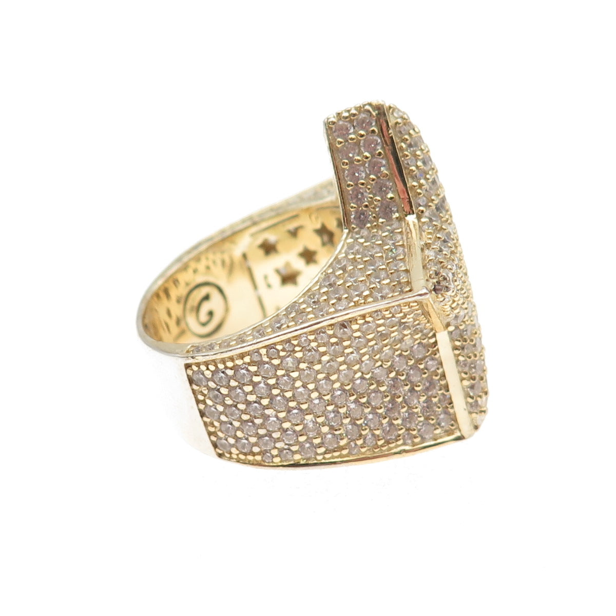 925 Sterling Silver Gold Plated Round-Cut C Z Star Statement Ring Size 7