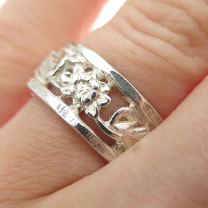 925 Sterling Silver Vintage Flower Blossom Band Ring Size 5.25