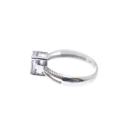 925 Sterling Silver Real Diamond Accent & Oval-Cut Amethyst Ring Size 7