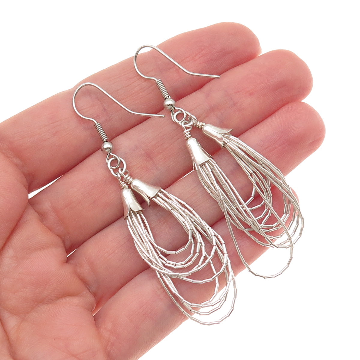 Old Pawn 925 Sterling Silver Vintage Southwestern Liquid Chain Dangle Earrings