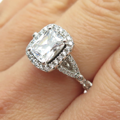 925 Sterling Silver Radiant & Round-Cut Shaped C Z Ring Size 7.25