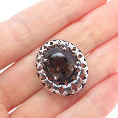 CLYDE DUNEIER CID 925 Sterling Vintage Real Smoky Quartz Oxidized Slide Pendant