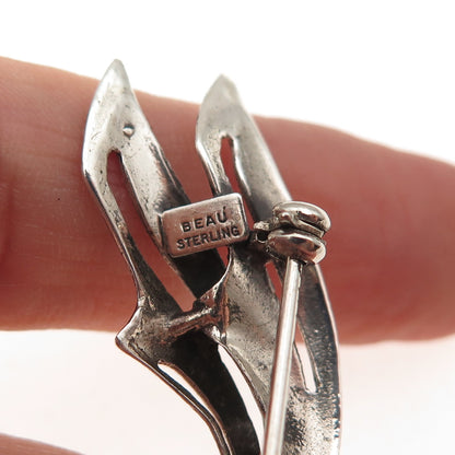 Beau 925 Sterling Silver Vintage Modernist Ribbon Oxidized Pin Brooch