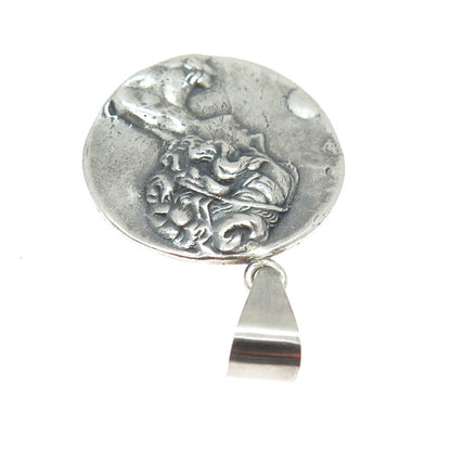 925 Sterling Silver Vintage Victorian Lady Oxidized Round Pendant