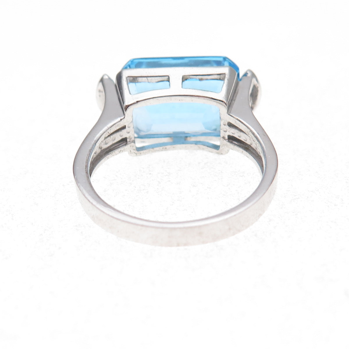 925 Sterling Silver 2-Tone Mexico Real Diamond & Blue Topaz Ring Size 7