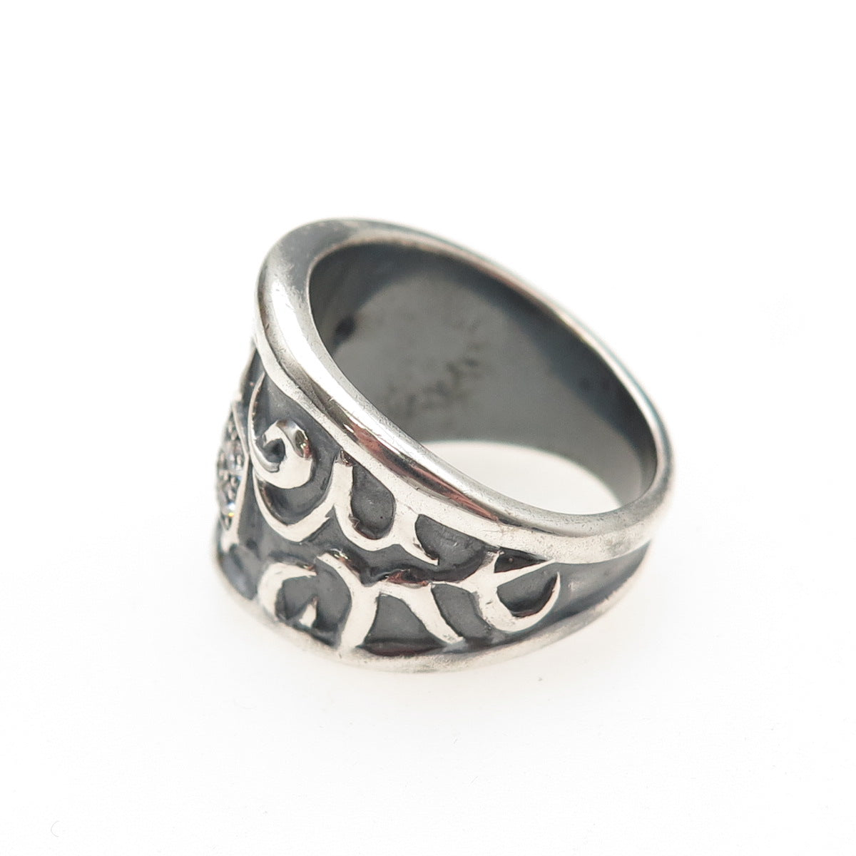 SAN GIOVANNI 925 Sterling Silver Vintage C Z Monkey Mount Oxidized Ring Size 8