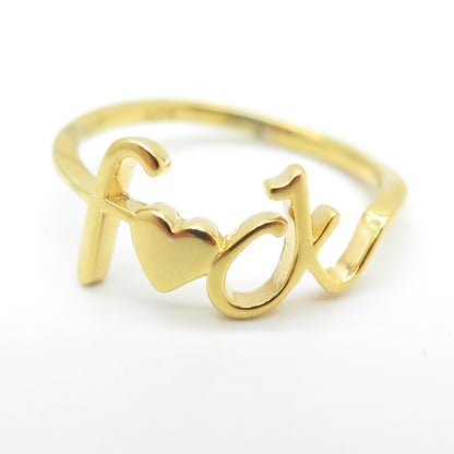 925 Sterling Silver Gold Plated "F.ck" Ring Size 6.75