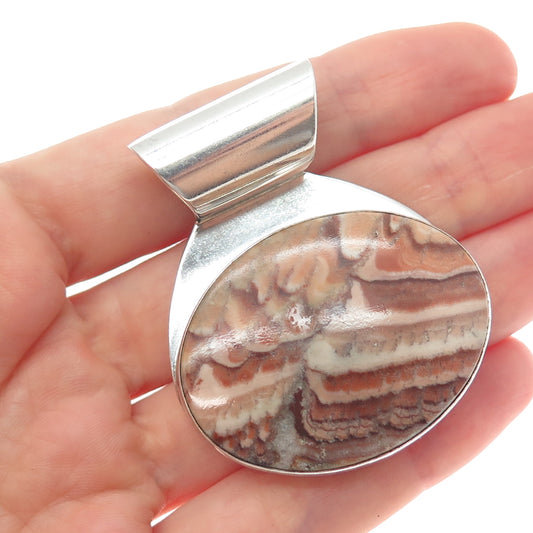 GENEVA RAMONE Silver Creations Old Pawn 925 Sterling Vintage Agate Slide Pendant