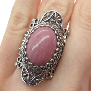 925 Sterling Silver Vintage Real Rhodochrosite Filigree Ring Size 9.25