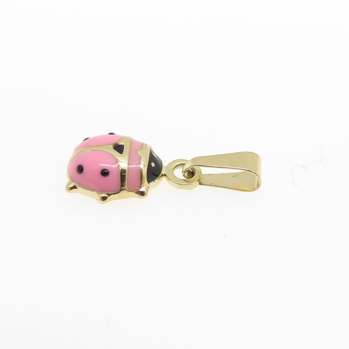 14K Yellow Gold Enamel Pink Ladybug Minimalist Charm Pendant