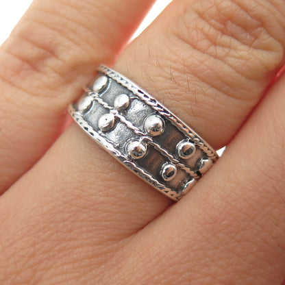 925 Sterling Silver Vintage Modernist Beaded Oxidized Ring Size 6.5