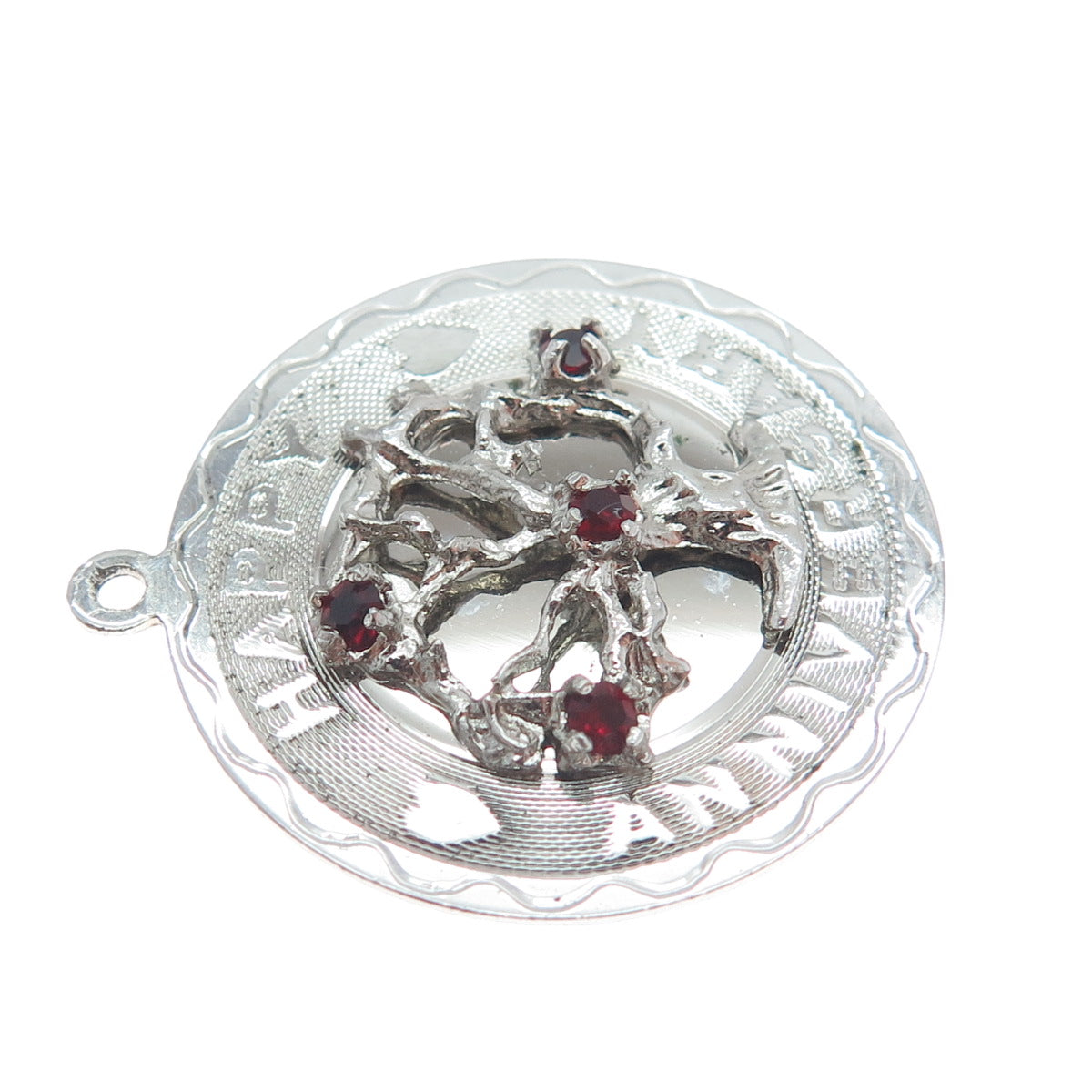 SPENCER CO. 925 Sterling Silver Vintage Red Garnet Gem Happy Anniversary Pendant