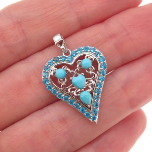 925 Sterling Silver Real Turquoise & Apatite Heart Charm Pendant