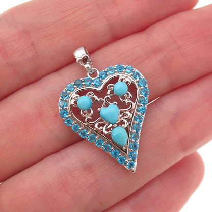 925 Sterling Silver Real Turquoise & Apatite Heart Charm Pendant