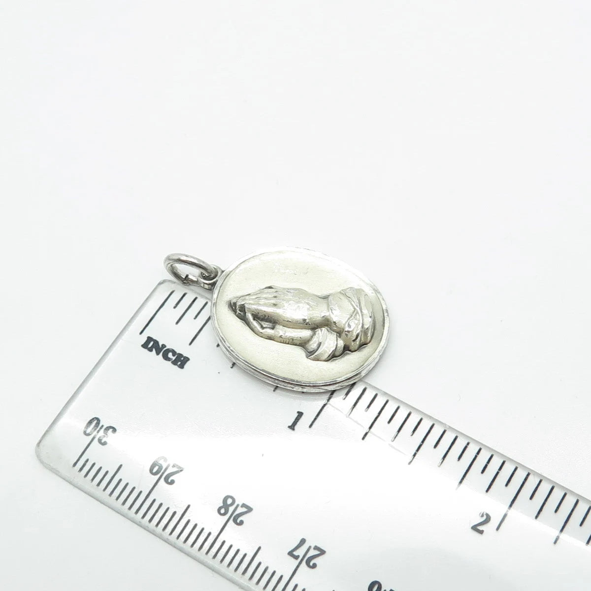 925 Sterling Silver Vintage M De Jean Praying Hands Medal Charm Pendant