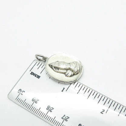 925 Sterling Silver Vintage M De Jean Praying Hands Medal Charm Pendant