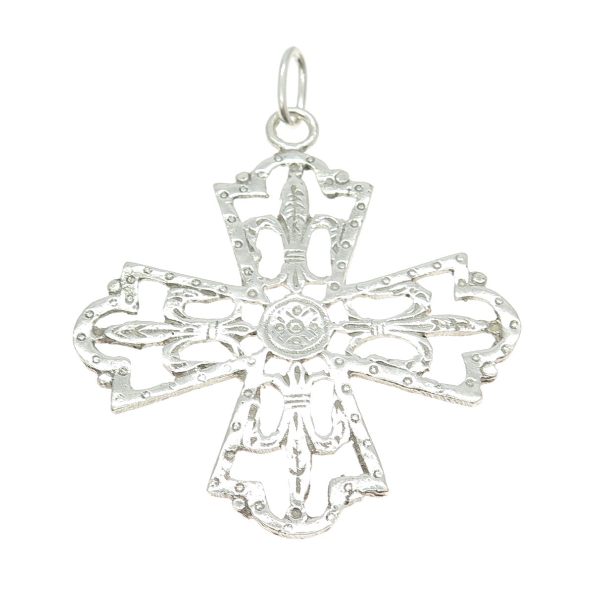 925 Sterling Silver Antique Art Deco Fleur de Lis Cross Religious Pendant