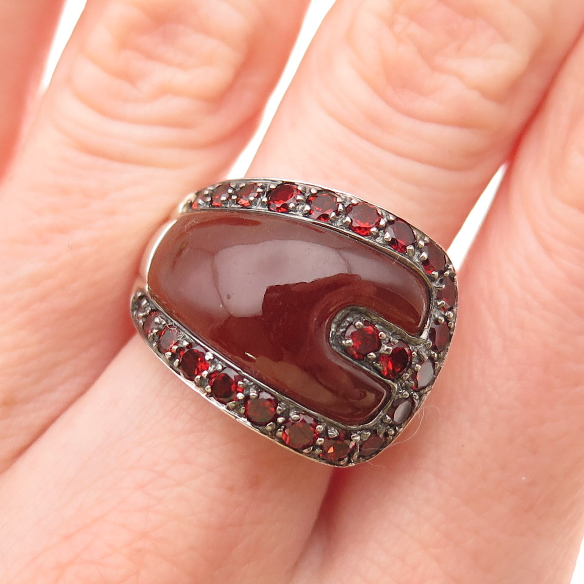 Chapal Zenray Sterling Silver Real Carnelian & Red Garnet Overlap Ring Size 7
