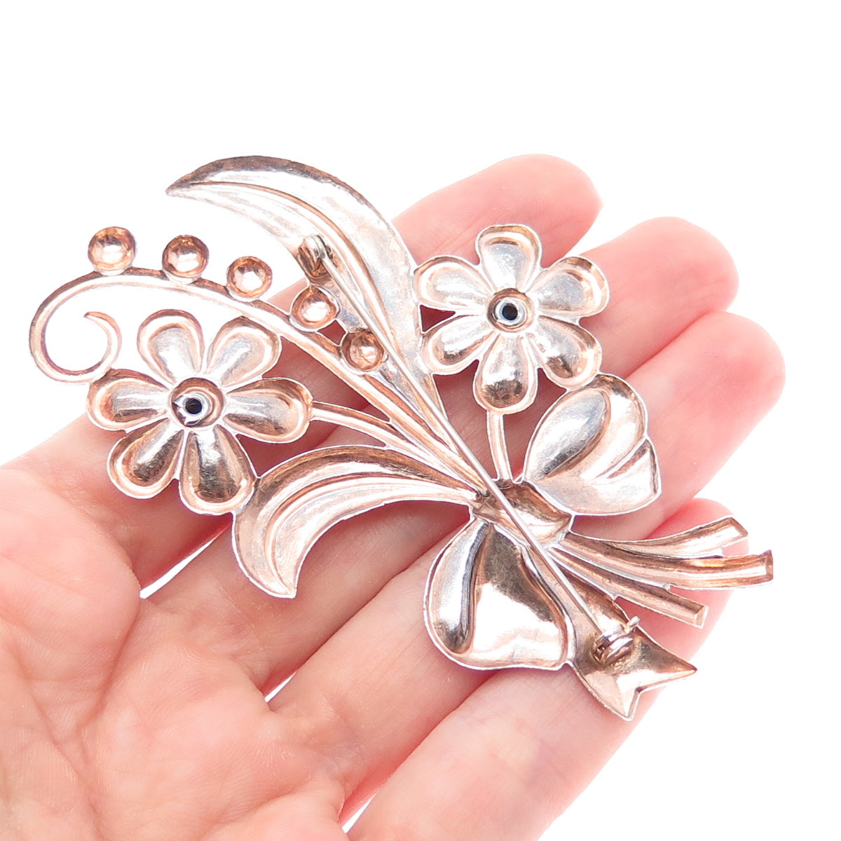 925 Sterling Silver Rose Gold Plated Vintage Flower Bouquet Pin Brooch
