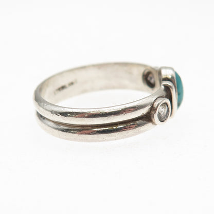 Old Pawn Sterling Silver Vintage Turquoise & White Topaz Tribal Ring Size 9.25