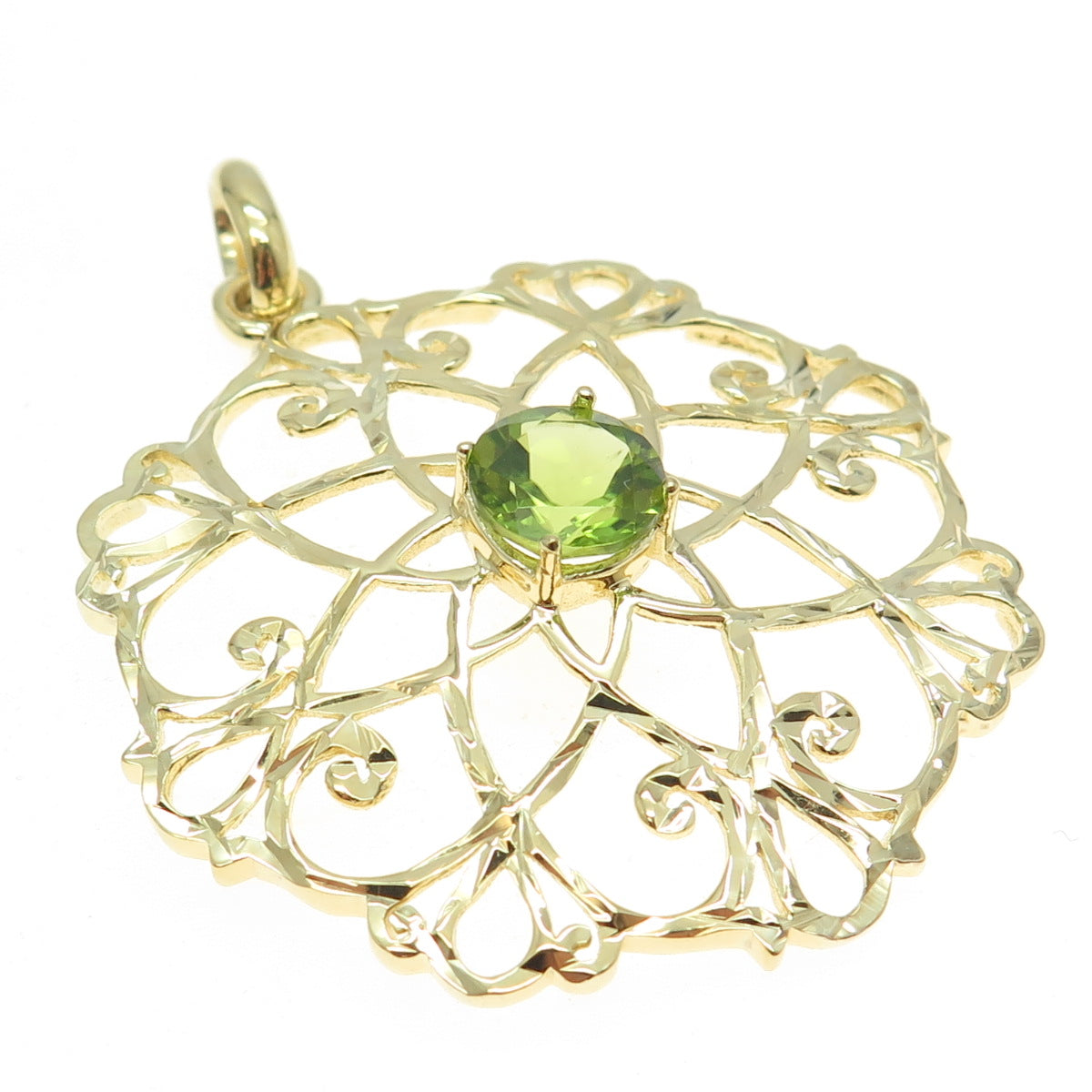 CHATEAU D'ARGENT 925 Sterling Silver Gold Plated Real Peridot Gem Ornate Pendant