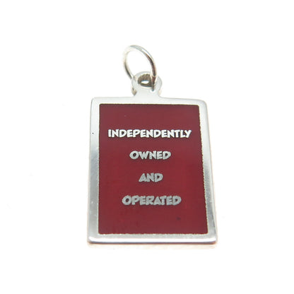 925 Sterling Silver Enamel "Independently Owned & Operated" Minimalist Pendant