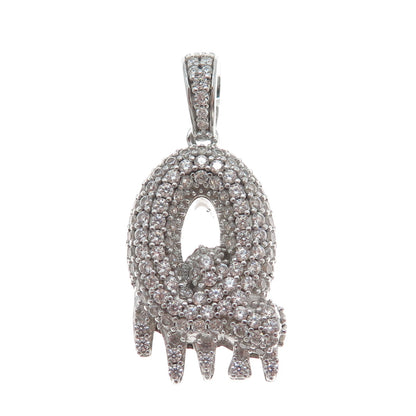 925 Sterling Silver Round-Cut Shaped C Z Letter Q Initial Sparkle Pendant
