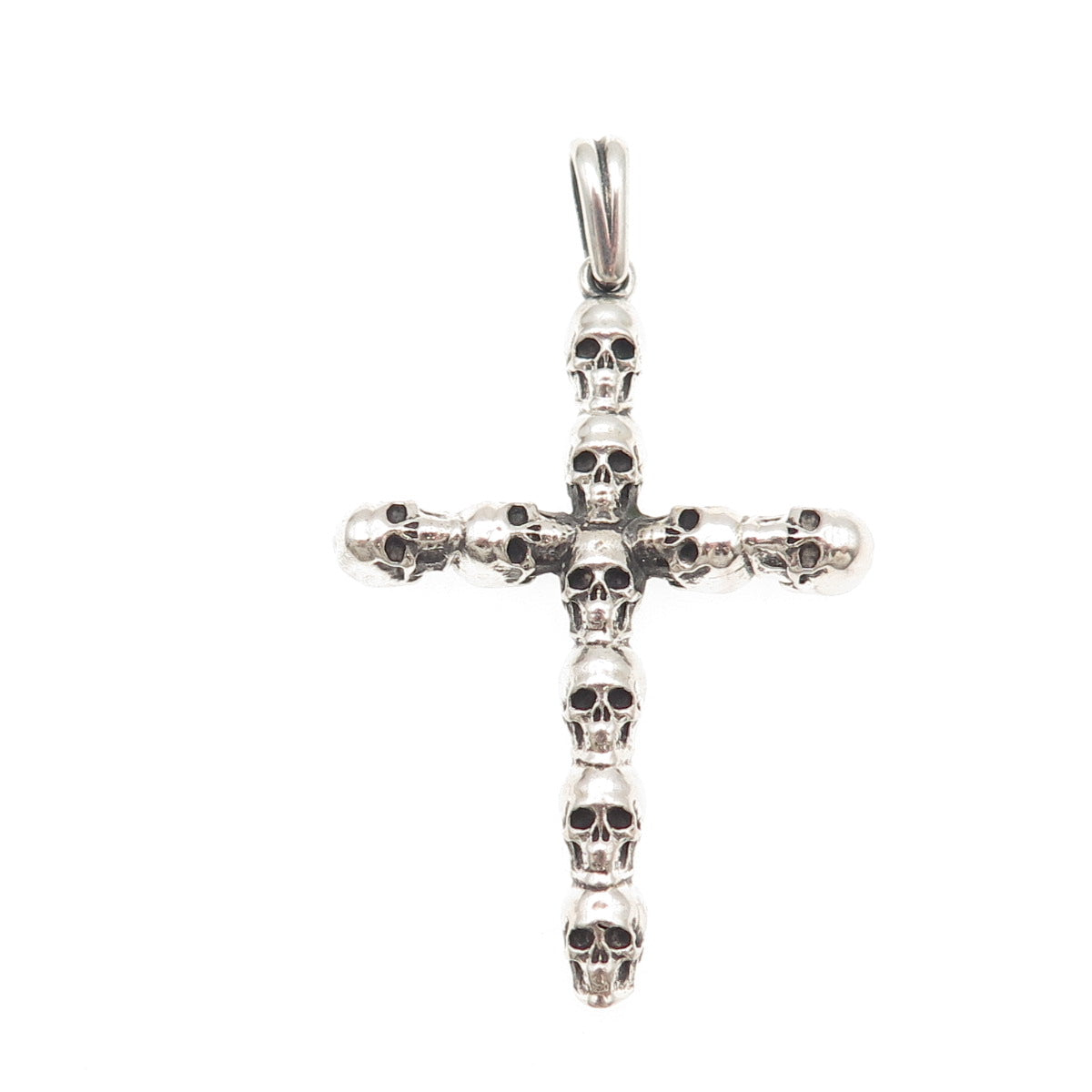 925 Sterling Silver Vintage Skull Cross Oxidized Gothic Pendant