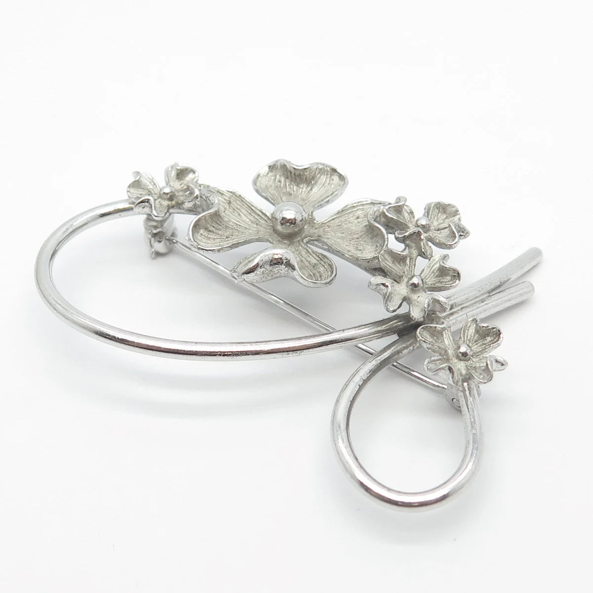 925 Sterling Silver Vintage Beau Floral Pin Brooch