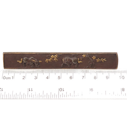 Antique Japanese Bronze Kozuka Bull Pin Brooch