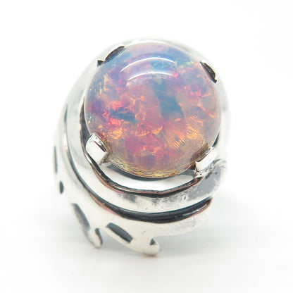 925 Sterling Silver Vintage TAXCO JC Mexico Dragon Foiled Glass Ring Size 5.75