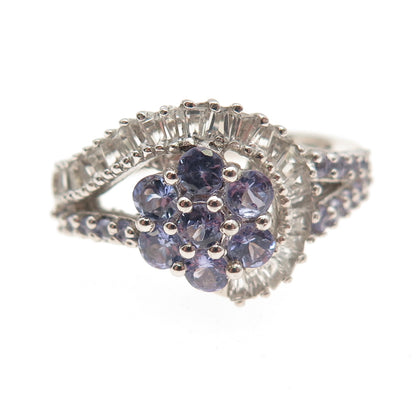 Chuck Clemency 925 Sterling Silver Real Tanzanite & White Topaz Ring Size 8.25