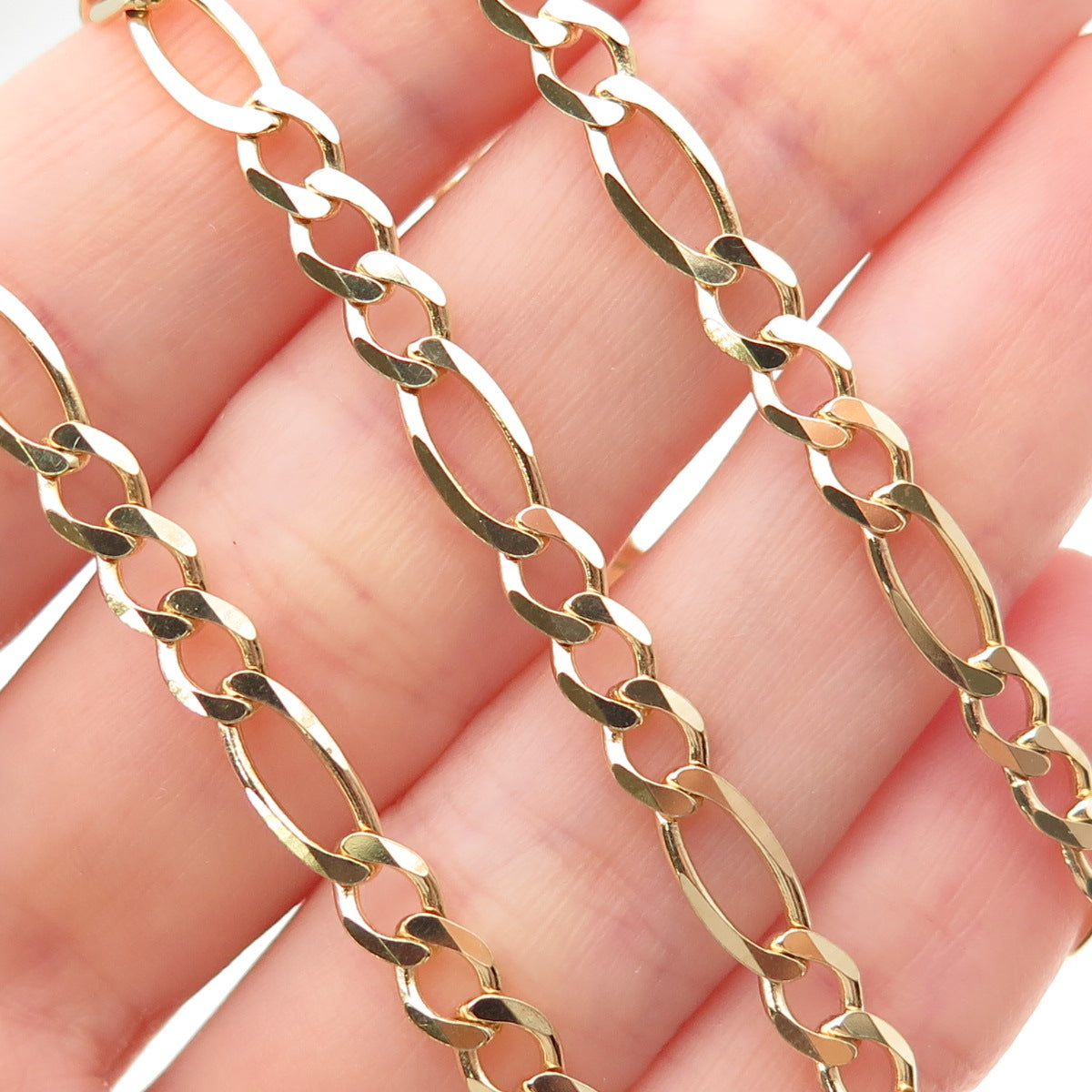 Han 925 Sterling Silver Gold Plated Vintage Italy Figaro Chain Necklace 18"