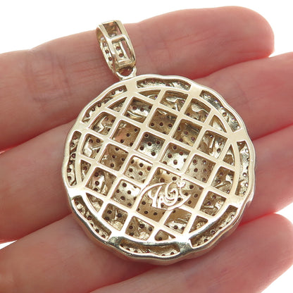 DESIGNS BY YAGI 925 Sterling Gold Plated C Z Curb Chain Round Sparkle Pendant