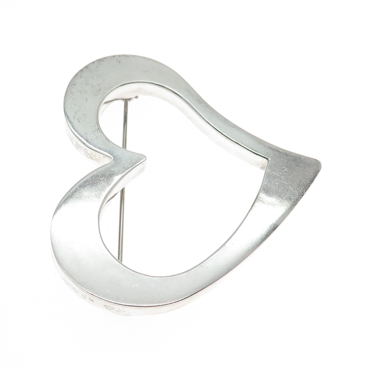 925 Sterling Silver Vintage Mexico Heart Modernist Pin Brooch