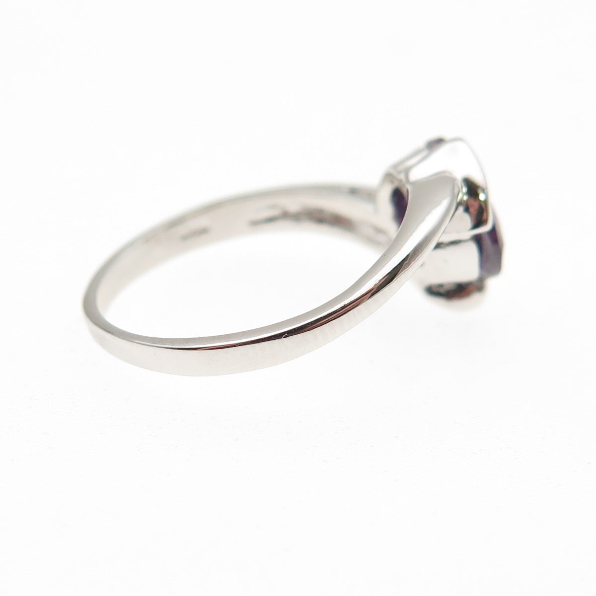 925 Sterling Silver Real Oval-Cut Amethyst Bypass Ring Size 5