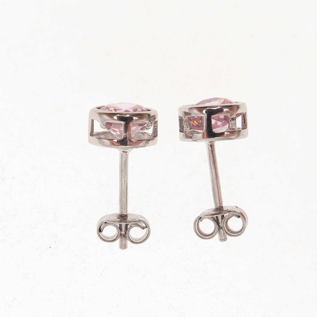 925 Sterling Silver Round-Cut Pink C Z Stud Earrings